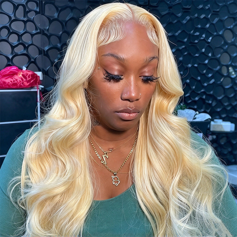 613 Blonde Body Wave Lace Front Wig - Wig rambut manusia Brasil dengan rambut