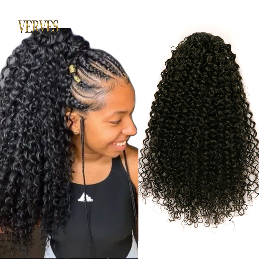VERVES Sintetis Serut Puff Eko - Drawstring Afro Curly Puff Ponytail ulasan dan harga