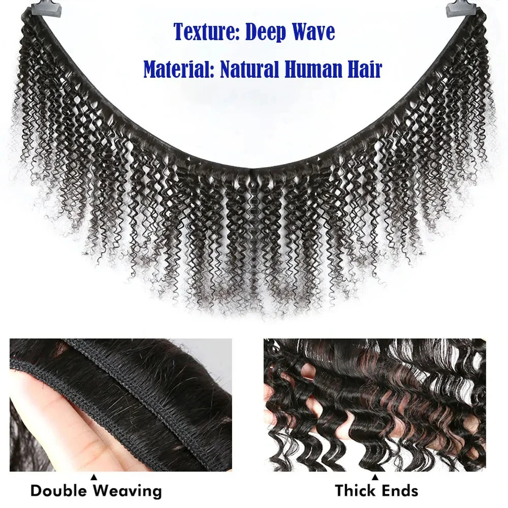 Rambut Manusia Asli Brasil, Mo - Deep Wave 3 Bundles With Closure ulasan dan harga