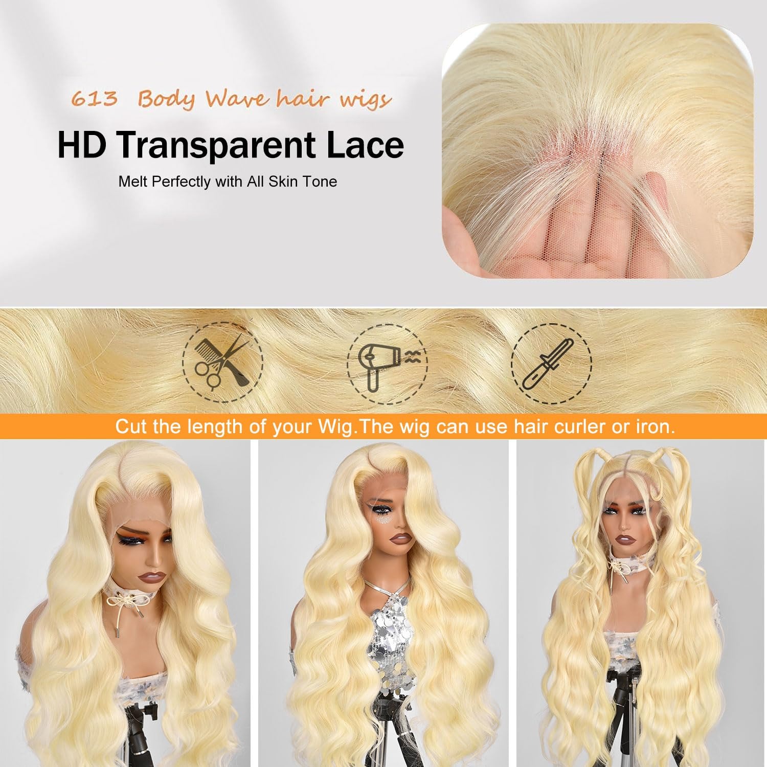 Wig Rambut Asli 13x4 Lace Fron - 613 Blonde Body Wave Lace Front Wig ulasan dan harga