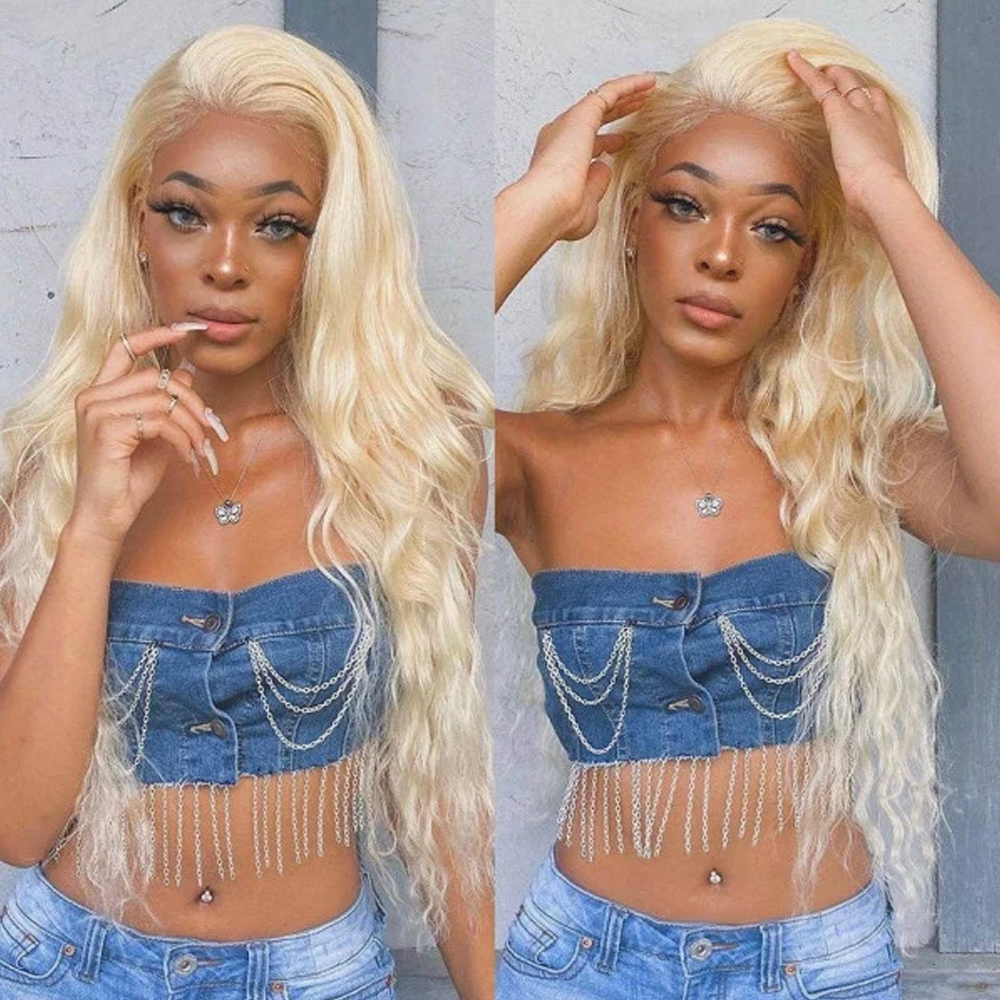 Wig Rambut Manusia Pirang deng - 613 Blonde Body Wave Lace Front Wig ulasan dan harga